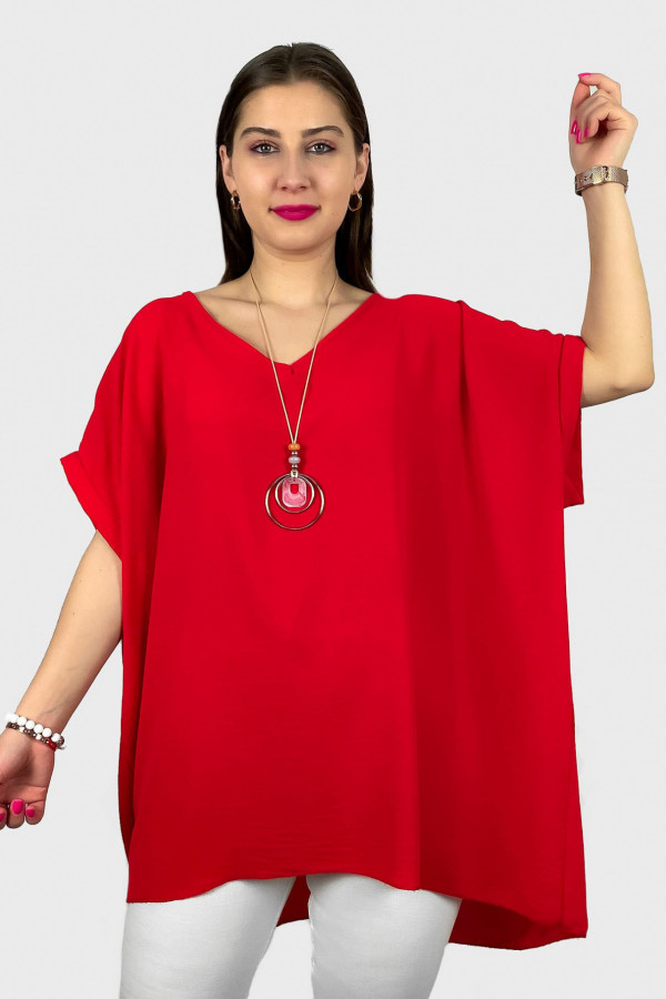 MEGA oversize bluzka tunika w kolorze czerwonym z naszyjnikiem IGA 1