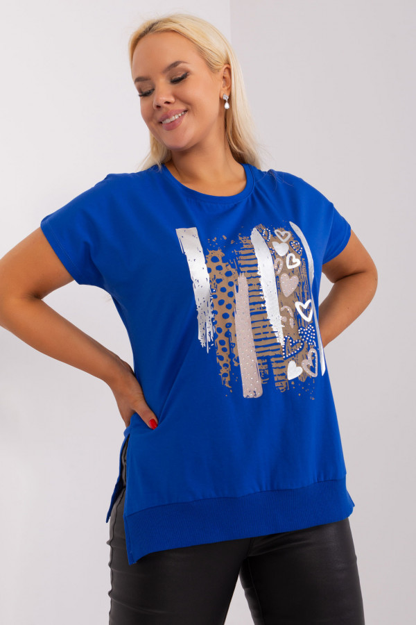 Bluzka damska plus size w kolorze kobaltowym serca dżety Iwon 3