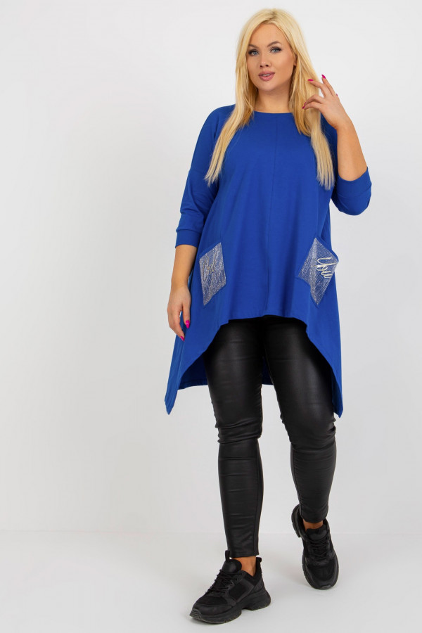 Asymetryczna bluzka tunika damska w kolorze kobaltowym z kieszeniami dłuższy tył Beatrice 2
