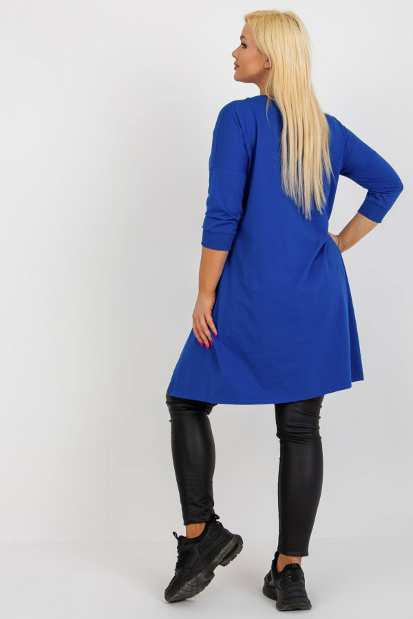 Asymetryczna bluzka tunika damska w kolorze kobaltowym z kieszeniami dłuższy tył Beatrice 4