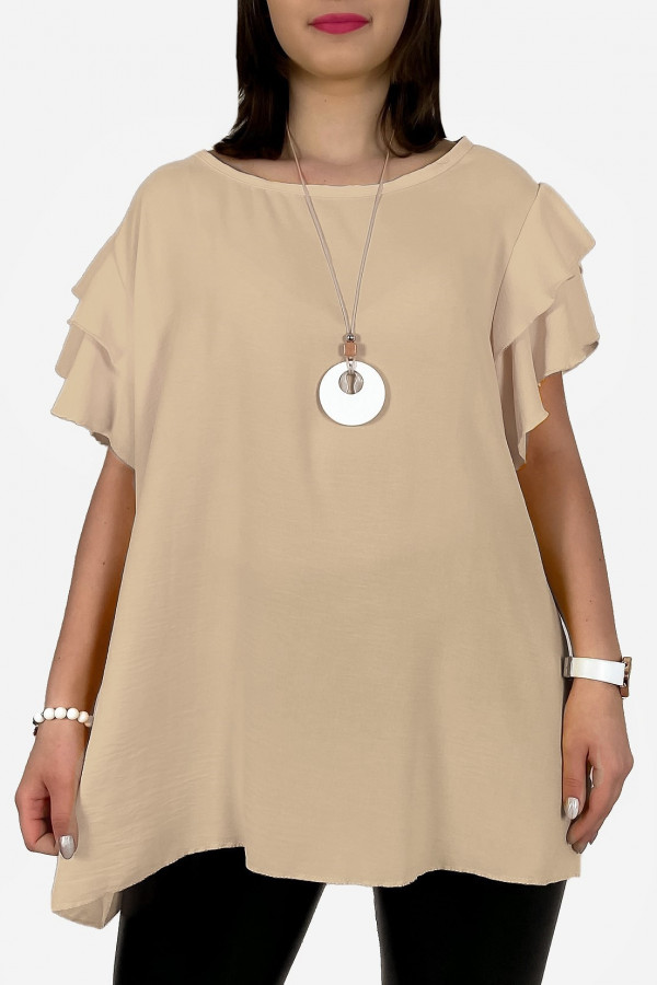 Bluzka plus size w kolorze beżowym z naszyjnikiem motylkowy rękaw Sara