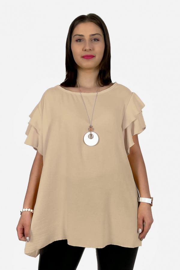 Bluzka plus size w kolorze beżowym z naszyjnikiem motylkowy rękaw Sara 1