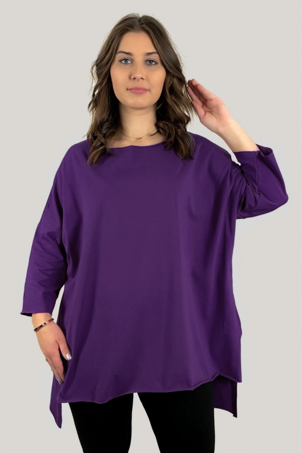 Tunika bluzka damska w kolorze jagodowym oversize dłuższy tył gładka Gessa 1