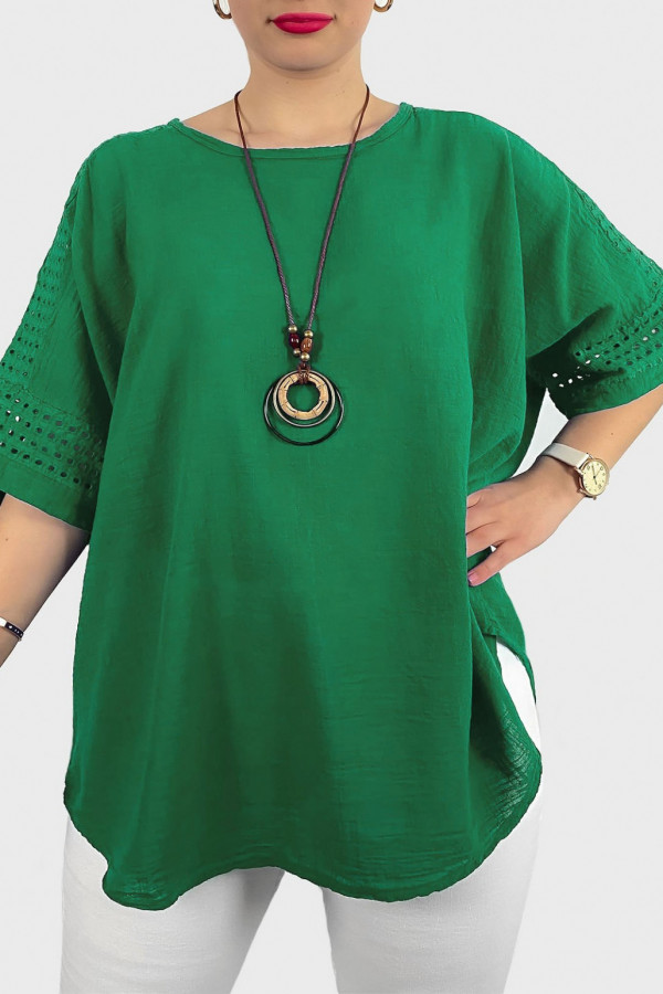 Duża bluzka w kolorze zielonym z naszyjnikiem Loren