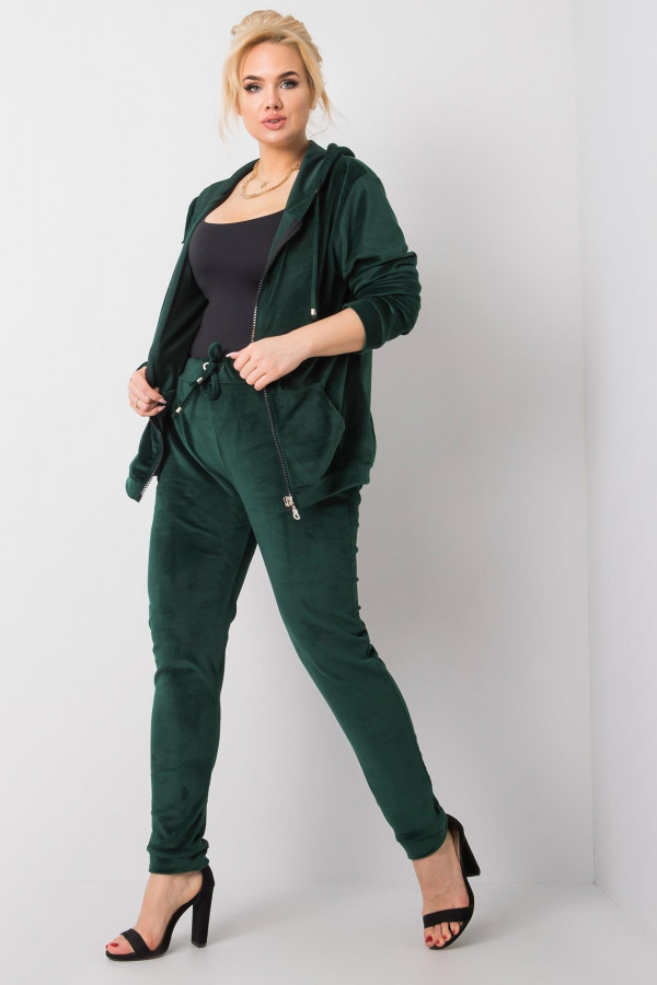 Dres damski plus size welurowy w kolorze zielonym komplet spodnie i bluza ZIP 1