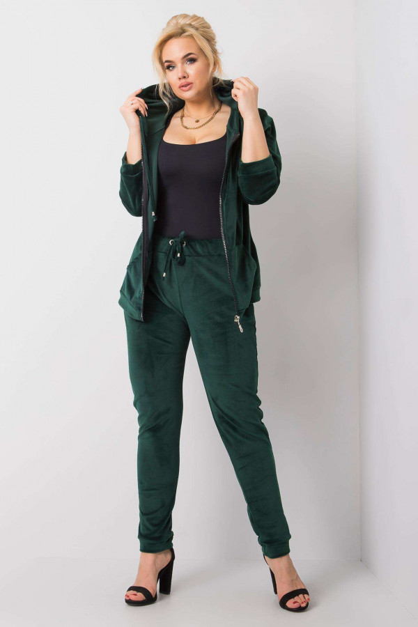Dres damski plus size welurowy w kolorze zielonym komplet spodnie i bluza ZIP 2