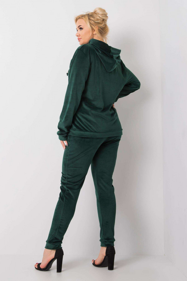 Dres damski plus size welurowy w kolorze zielonym komplet spodnie i bluza ZIP 4