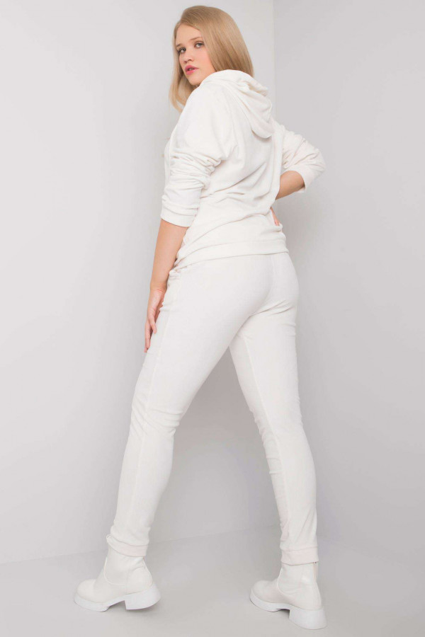 Dres damski plus size welurowy w kolorze białym komplet spodnie i bluza ZIP 3