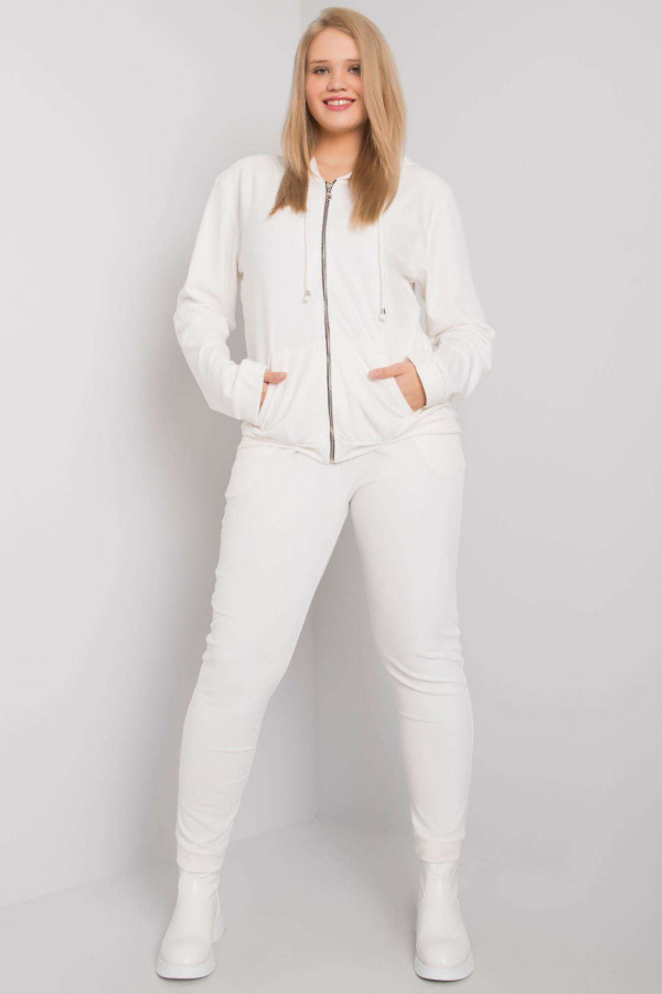 Dres damski plus size welurowy w kolorze białym komplet spodnie i bluza ZIP 1