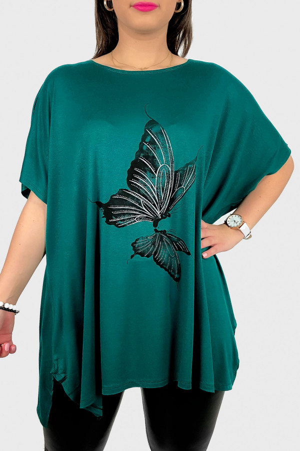 Tunika plus size luźna bluzka z wiskozy w kolorze zielonym motyl butterfly
