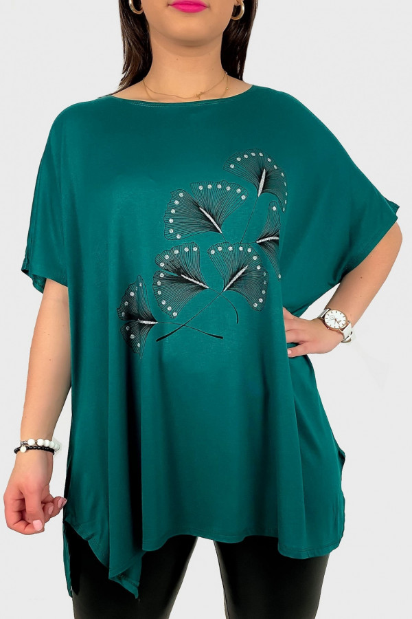 Tunika plus size luźna bluzka z wiskozy w kolorze zielonym liście bloom