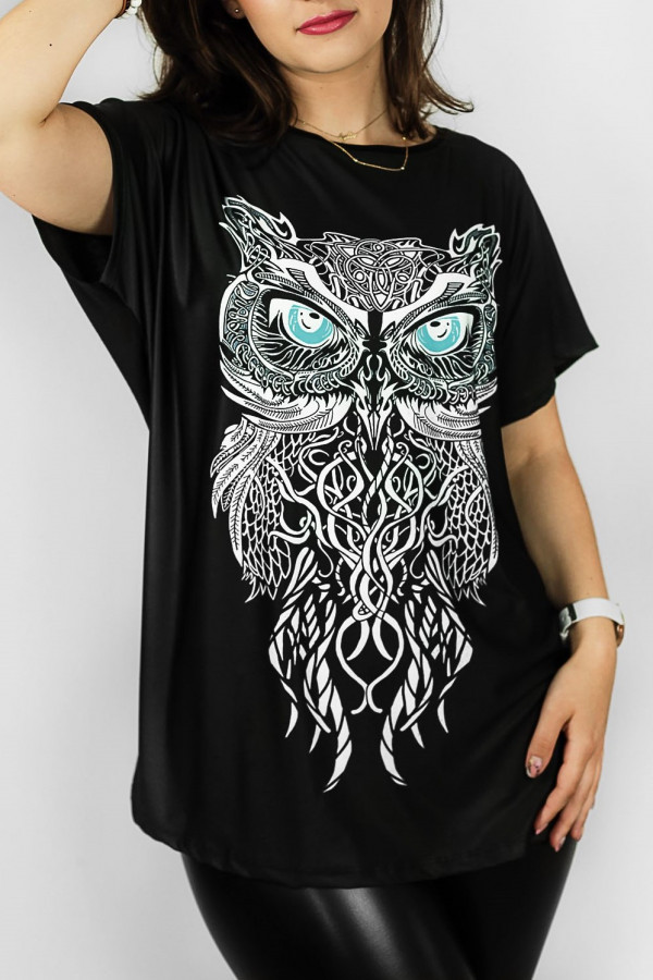 Bluzka damska plus size nietoperz multikolor z nadrukiem owl sowa