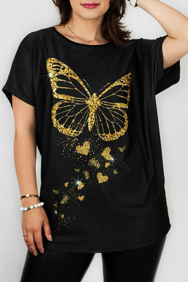 Bluzka damska plus size nietoperz multikolor z nadrukiem motyl złoty