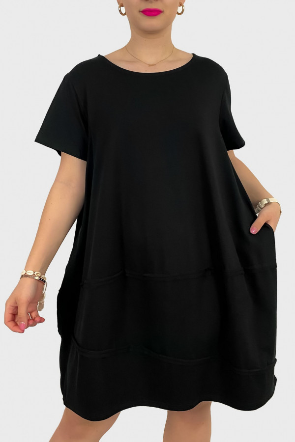 Bawełniana duża sukienka w kolorze czarnym z kieszeniami Carmela