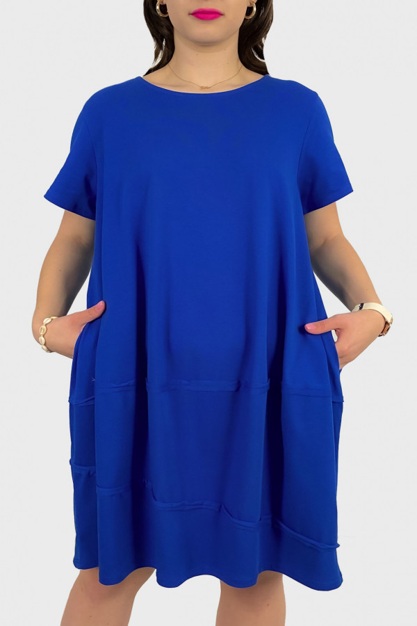 Bawełniana duża sukienka w kolorze kobaltowym z kieszeniami Carmela 1