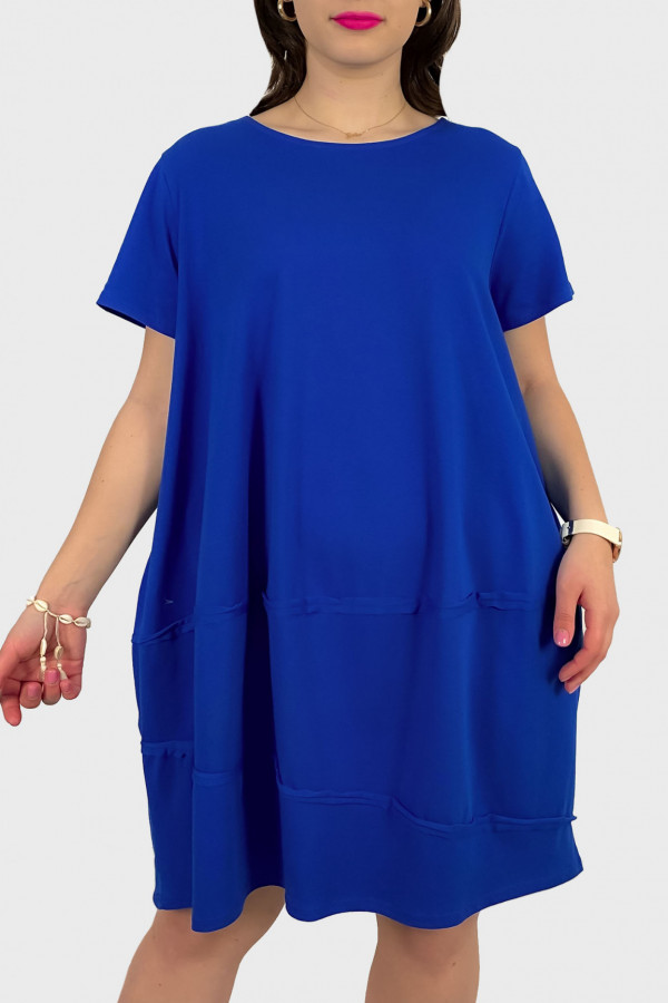 Bawełniana duża sukienka w kolorze kobaltowym z kieszeniami Carmela 2