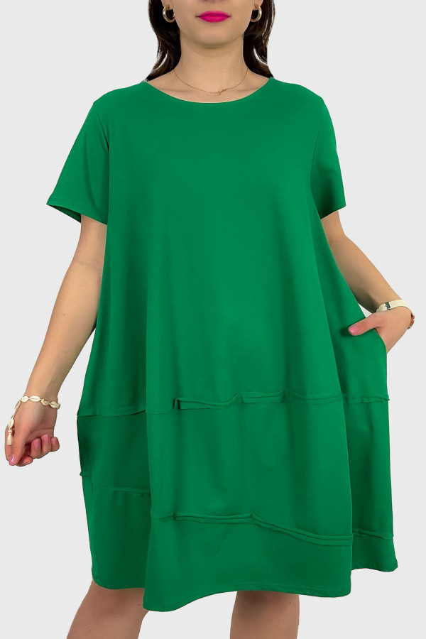 Bawełniana duża sukienka w kolorze zielonym z kieszeniami Carmela