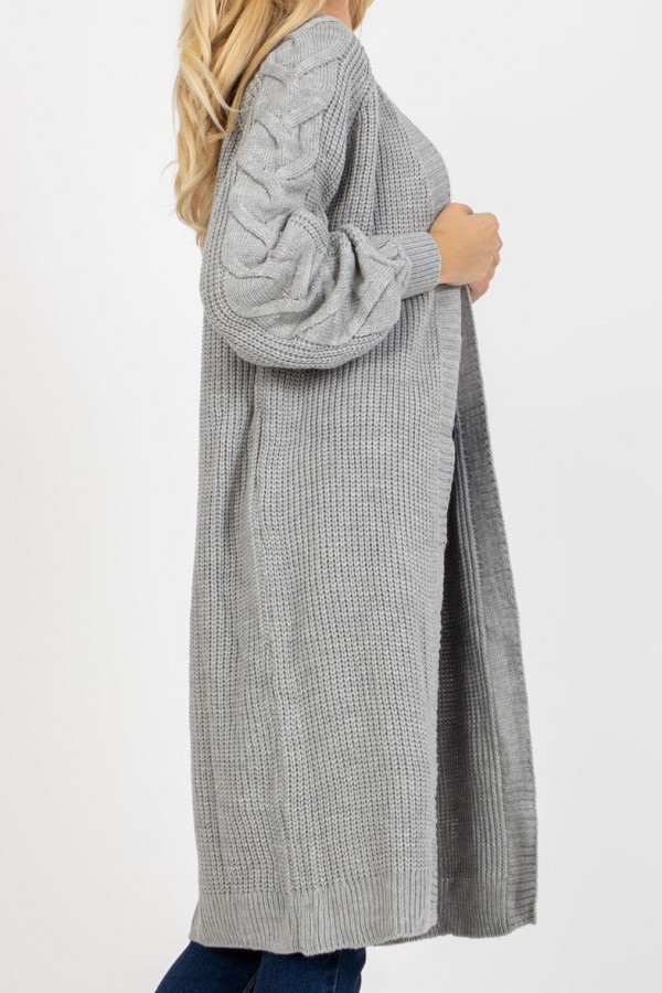 Długi ciepły sweter damski kardigan narzutka w kolorze szarym Tess