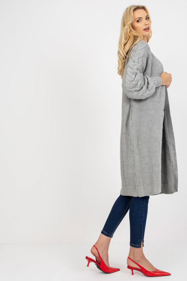 Długi ciepły sweter damski kardigan narzutka w kolorze szarym Tess 3