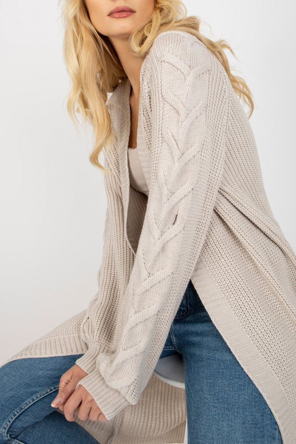Długi ciepły sweter damski kardigan narzutka w kolorze beżowym Tess