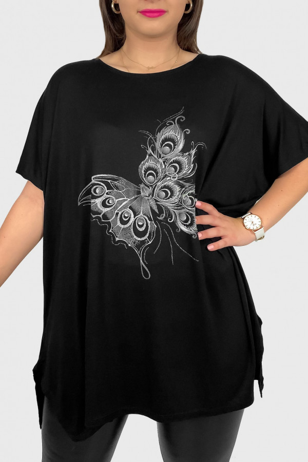 Tunika plus size luźna bluzka z wiskozy w kolorze czarnym motyl basma