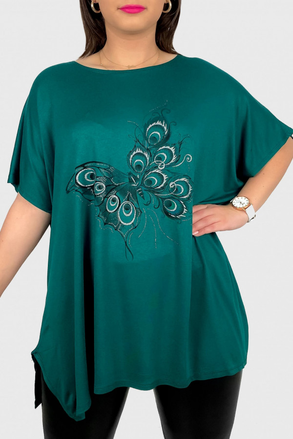 Tunika plus size luźna bluzka z wiskozy w kolorze zielonym motyl basma
