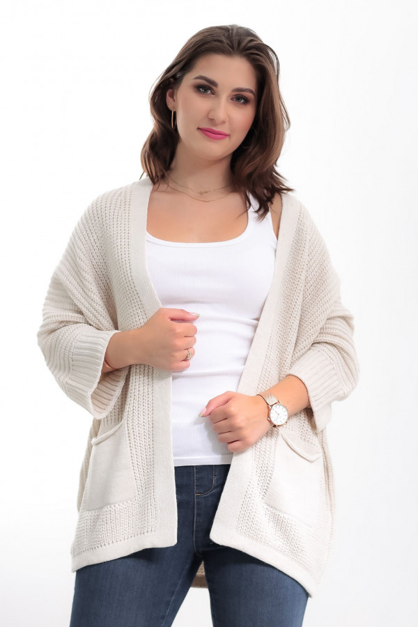 Kardigan sweter damski w kolorze kremowym z kieszeniami luźna narzutka Parma 2