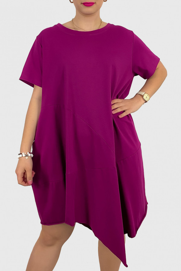 Sukienka plus size w kolorze magenta z kieszeniami asymetryczny przód Ariadna