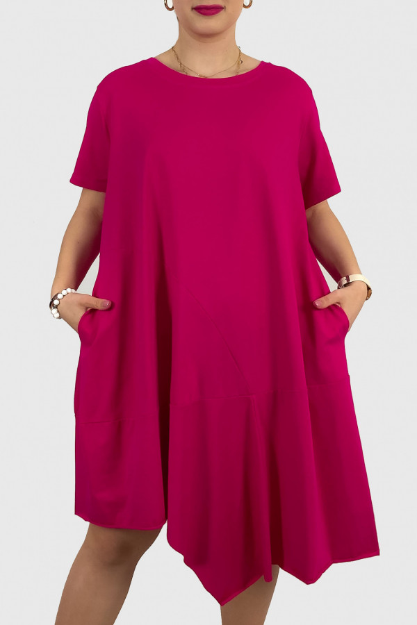 Sukienka plus size w kolorze fuksji z kieszeniami asymetryczny przód Ariadna
