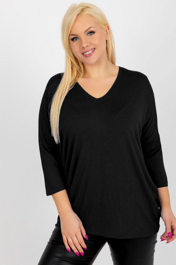 Bluzka damska plus size w kolorze czarnym oversize w serek Alita 3
