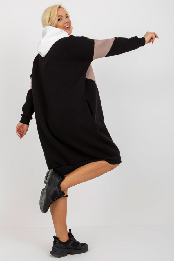 Sukienka dresowa ciepła long bluza z kapturem w kolorze czarnym LORA 4