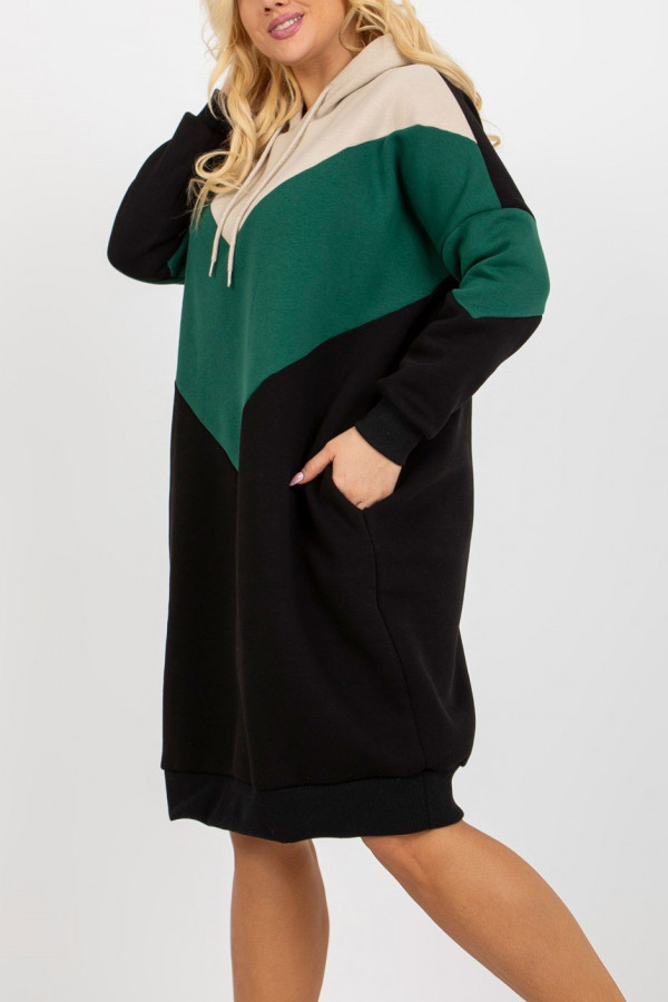 Sukienka dresowa ciepła long bluza z kapturem w kolorze zielonym LORA