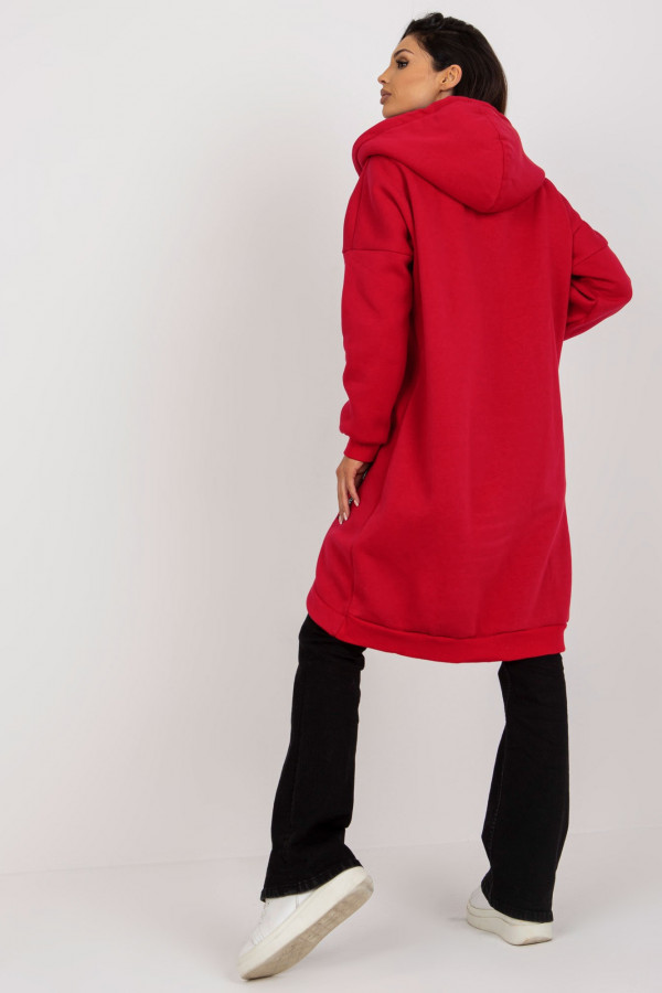Bluza damska z kapturem na zamek w kolorze czerwonym narzutka płaszczyk Karla 4