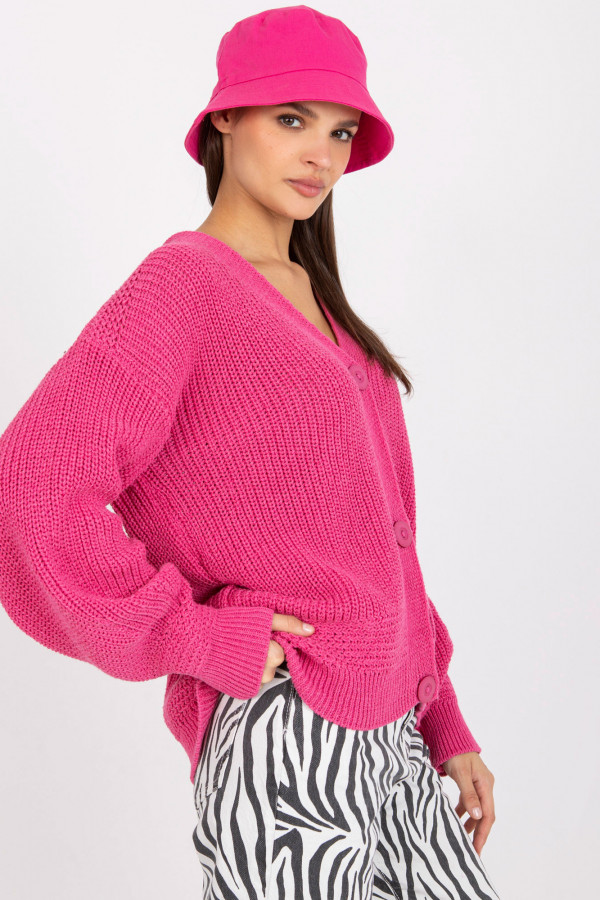 Sweter damski w kolorze różowym z guzikami kardigan 2
