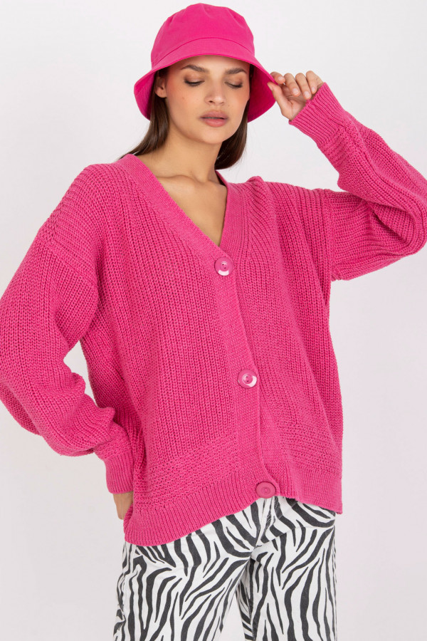 Sweter damski w kolorze różowym z guzikami kardigan 3