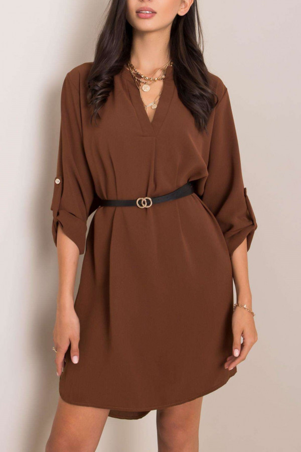 Sukienka koszula w kolorze brązowym z dłuższym tyłem sally