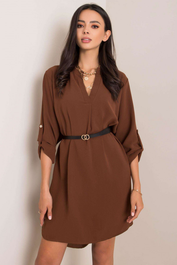 Sukienka koszula w kolorze brązowym z dłuższym tyłem sally 1