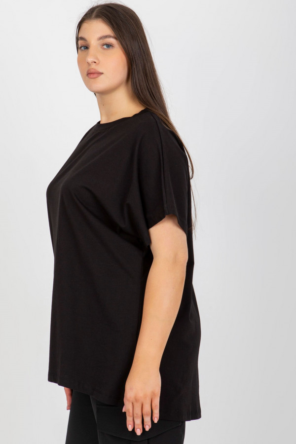 Wygodna bluzka damska plus size w kolorze czarnym dłuższy tył krótki rękaw Doni 4
