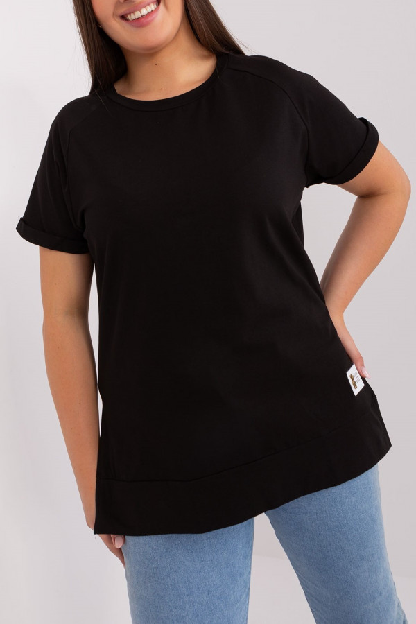 Bluzka damska plus size w kolorze czarnym rozcięcia naszywka miś Miriam