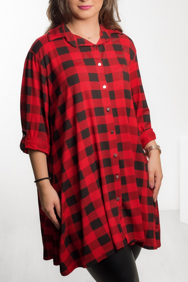 Długa koszula w kratkę tunika w kolorze czarno czerwonym Dimaa