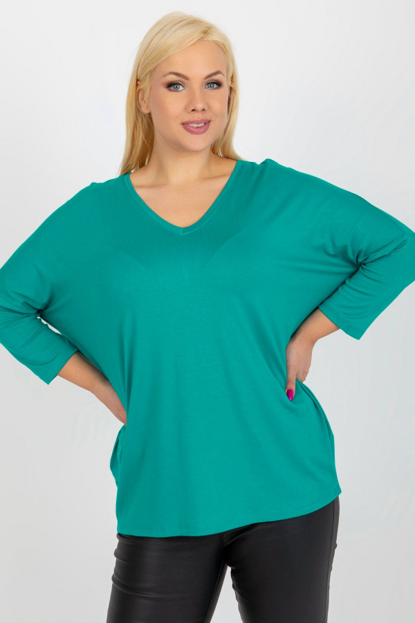 Bluzka damska plus size w kolorze turkusowym oversize w serek Alita 1