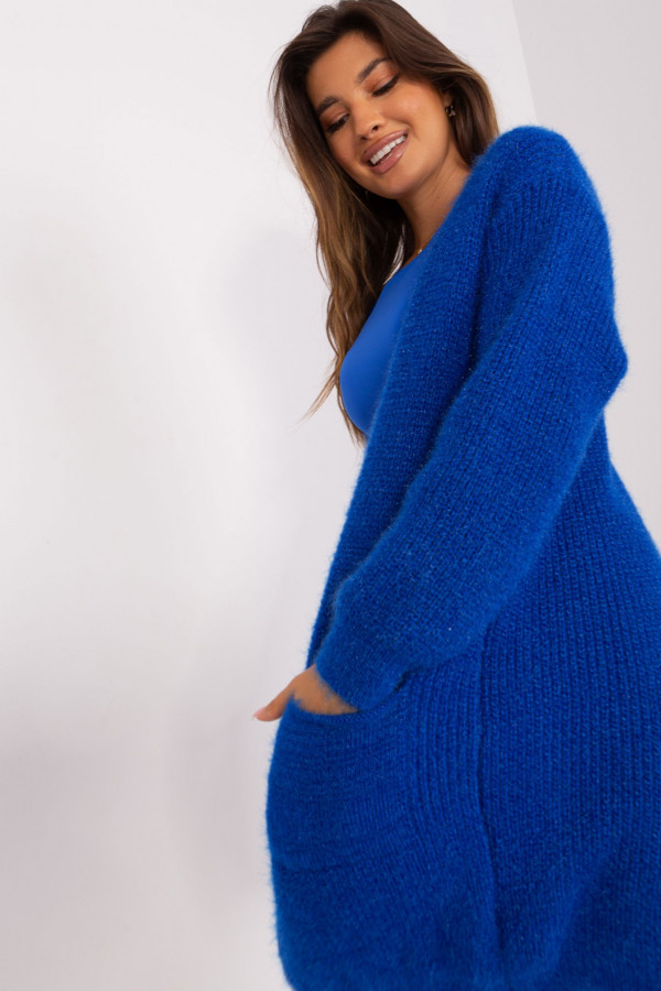 Kardigan sweter damski w kolorze kobaltowym z kieszeniami milutka narzutka Anika 2