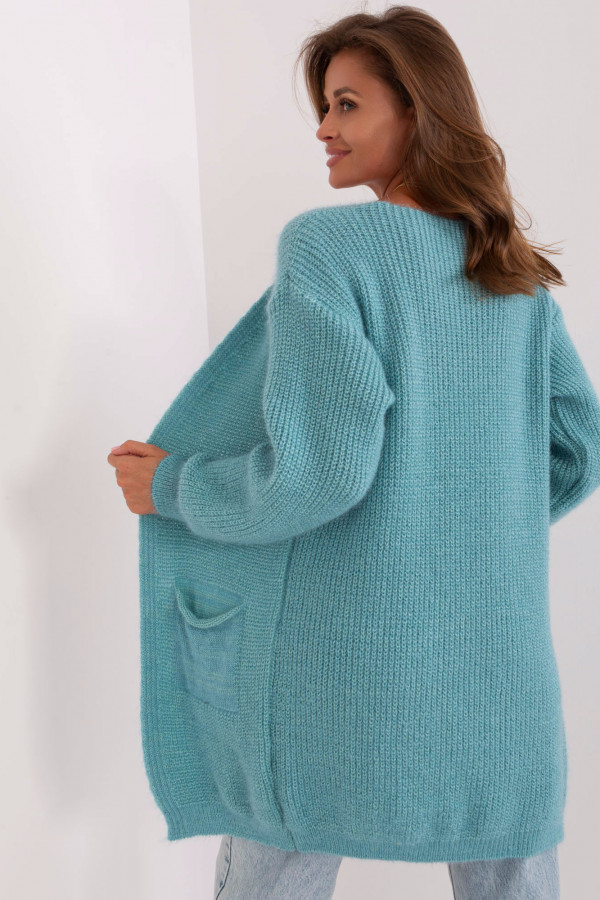 Kardigan sweter damski w kolorze miętowym z kieszeniami milutka narzutka Anika 4