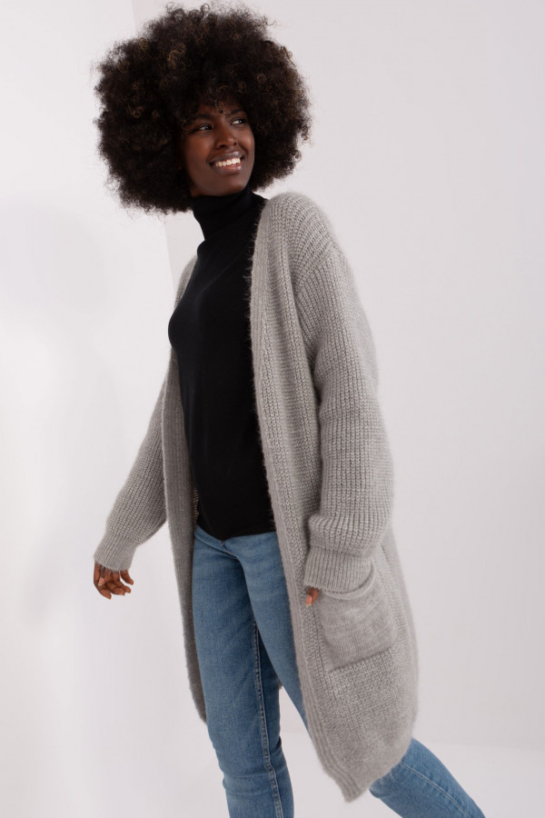 Kardigan sweter damski w kolorze szarym z kieszeniami milutka narzutka Anika 3