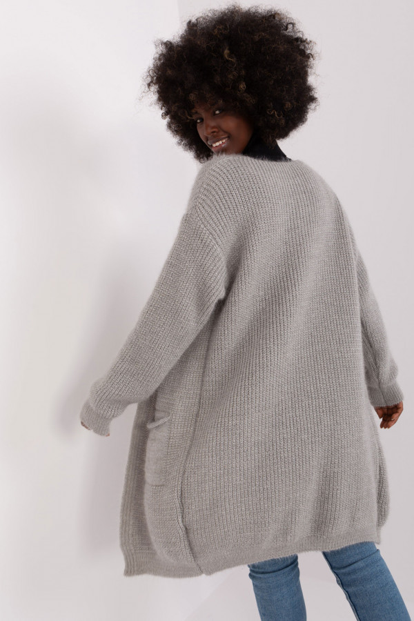 Kardigan sweter damski w kolorze szarym z kieszeniami milutka narzutka Anika 4