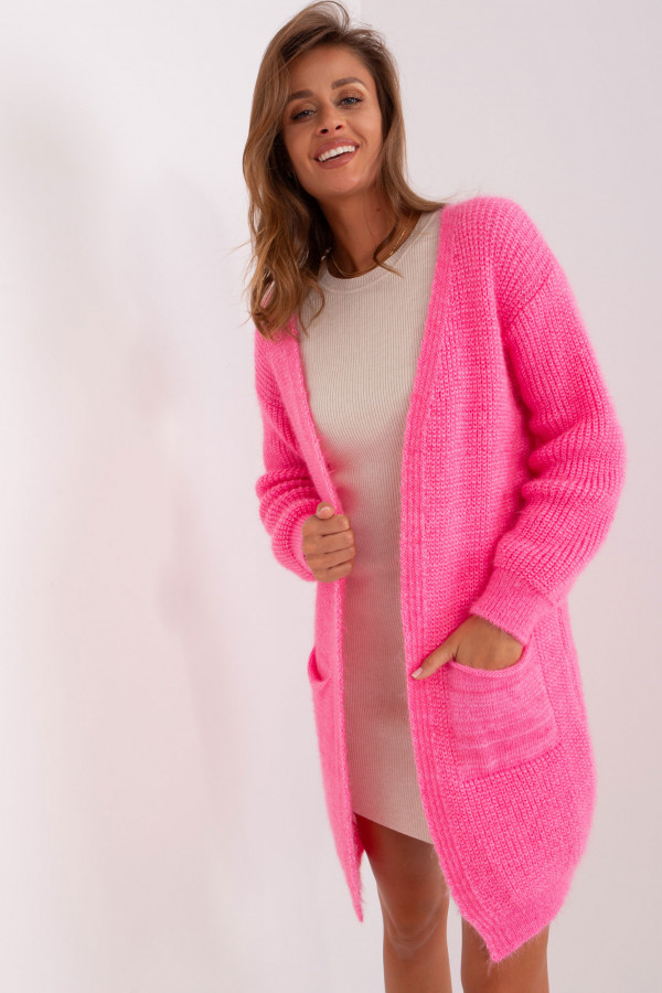 Kardigan sweter damski w kolorze różowym z kieszeniami milutka narzutka Anika 1