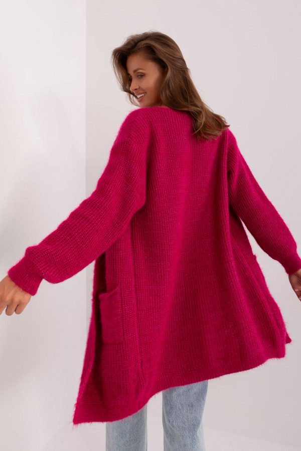 Kardigan sweter damski w kolorze ciemnej fuksji z kieszeniami milutka narzutka Anika 4