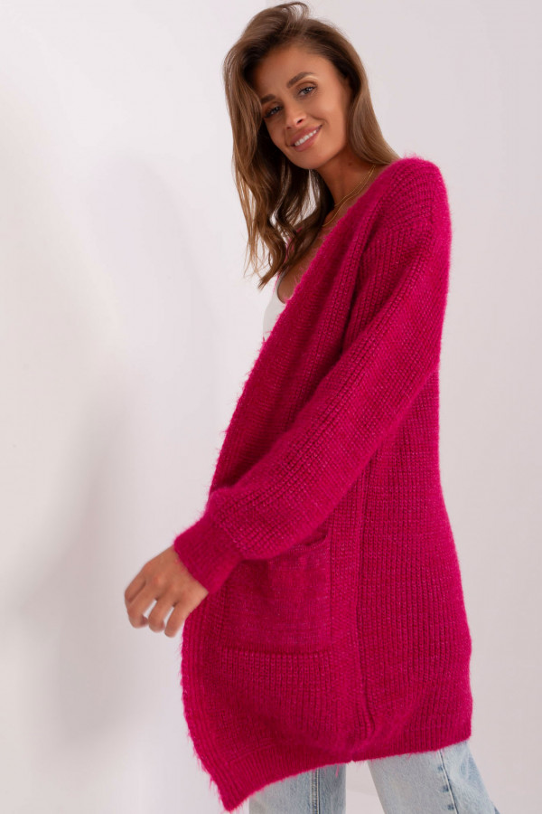 Kardigan sweter damski w kolorze ciemnej fuksji z kieszeniami milutka narzutka Anika 2