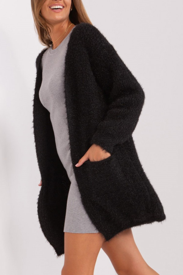 Kardigan sweter damski w kolorze czarnym z kieszeniami milutka narzutka Anika