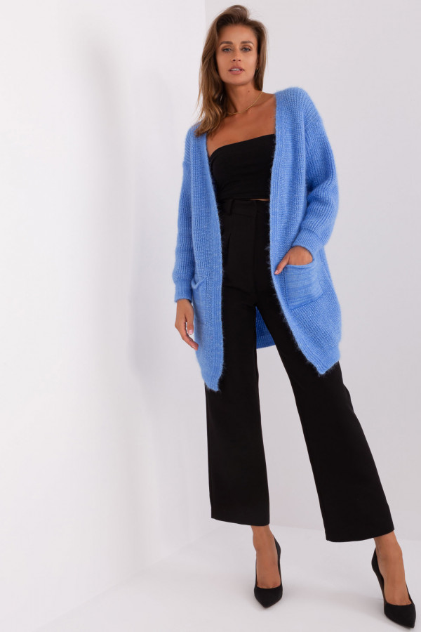 Kardigan sweter damski w kolorze niebieskim z kieszeniami milutka narzutka Anika 3